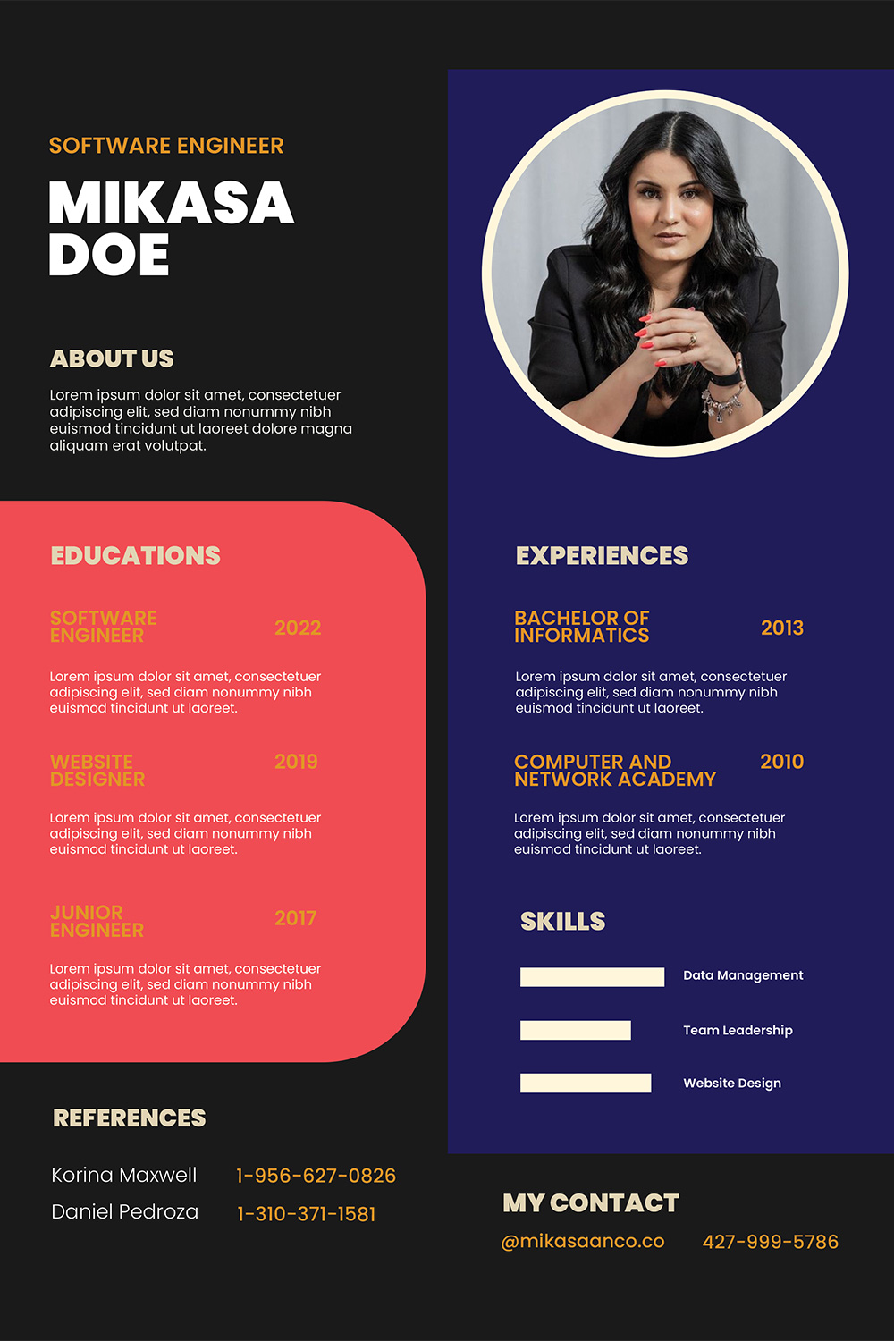 Professional Resume Template Page pinterest preview image.