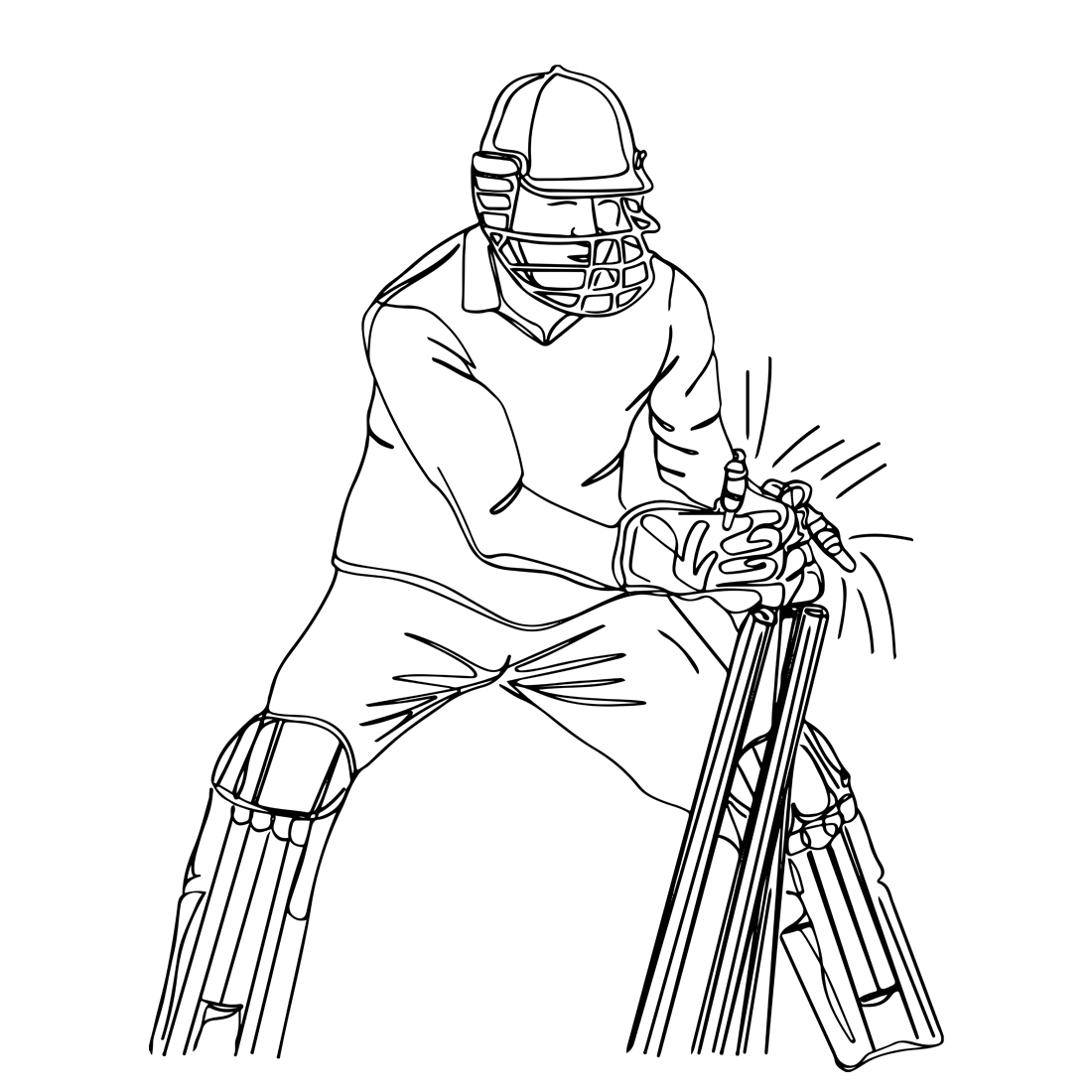 Dynamic Stumping Motion: One-Line Sketch of Cricket Wicket Keeper, Fast and Furious: Continuous Line Drawing of Wicket Keeper's Quick Stumping preview image.