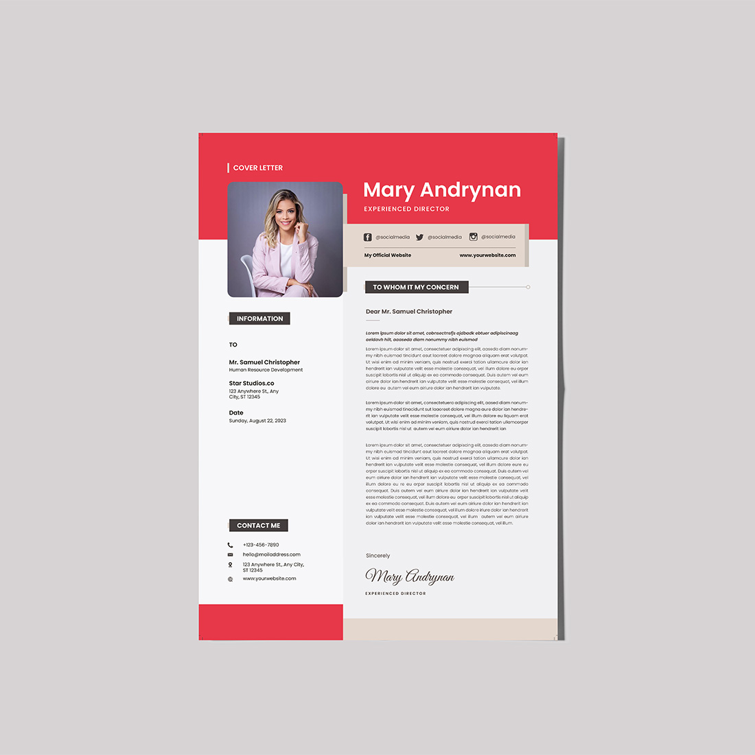Modern Resume Cover Letter Template CV cover image.