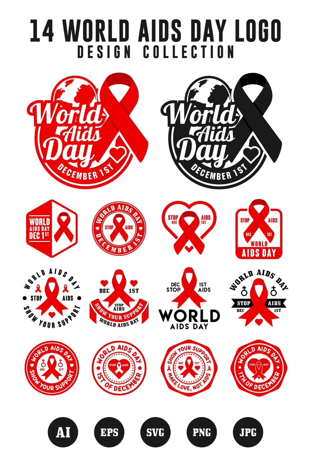 14 World Aids Day logo collection - $12 pinterest preview image.