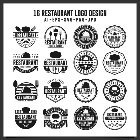 16 Restaurant logo design collection - $12 cover image.
