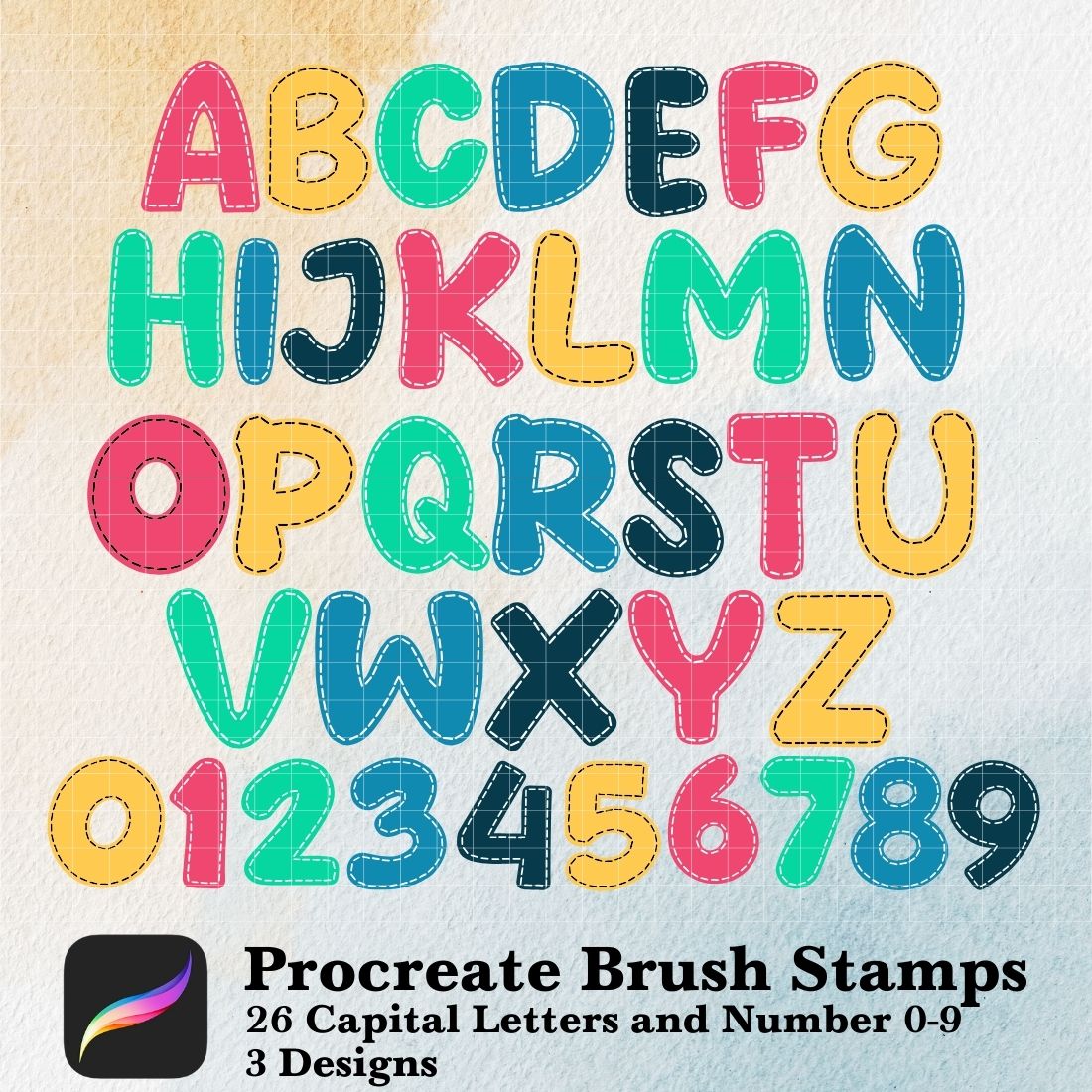 Dash Line Border Letter Brush Stamps preview image.
