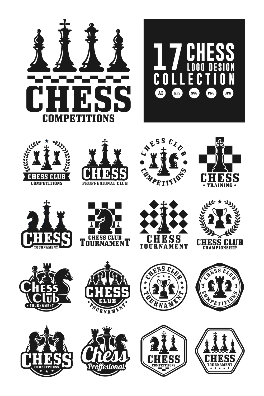 17 Chess logo design collection - $14 pinterest preview image.