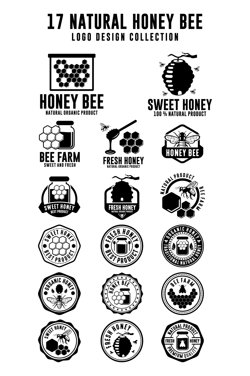 17 Natural Honey bee logo collection - $10 pinterest preview image.