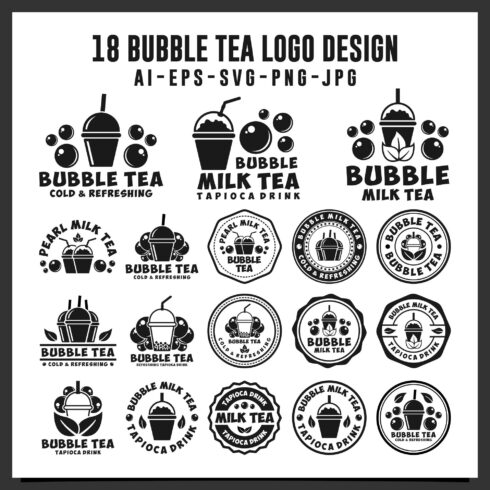 18 Bubble Tea logo design collection - $12 cover image.