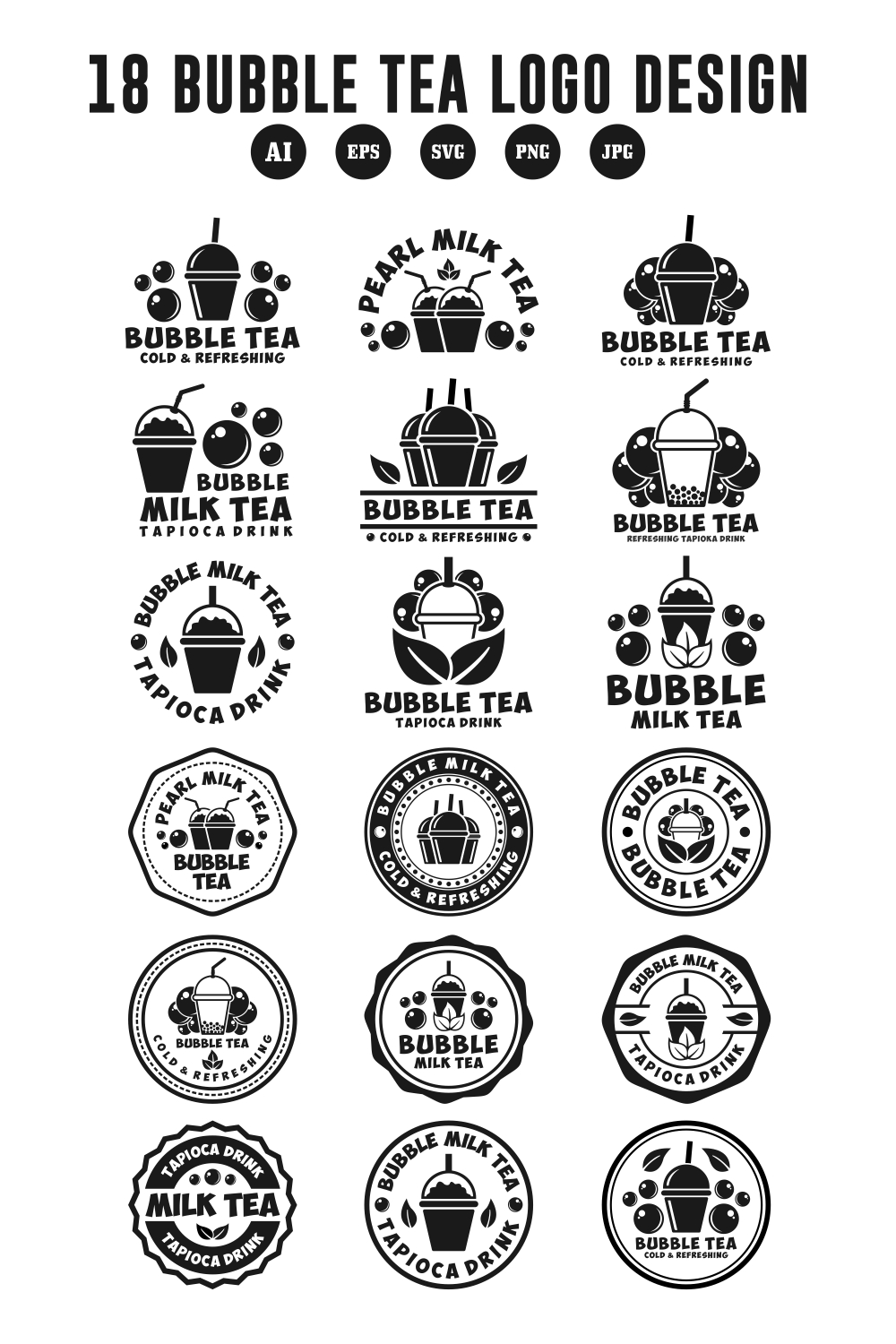 18 Bubble Tea logo design collection - $12 pinterest preview image.