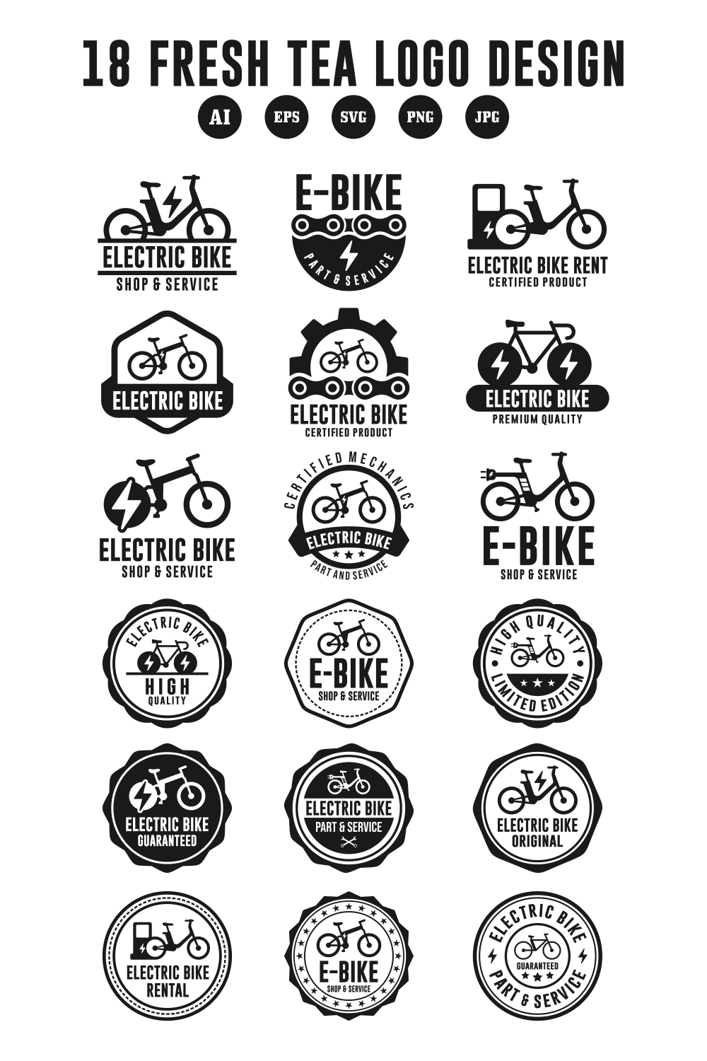 18 Electric bike logo design colection - $12 pinterest preview image.