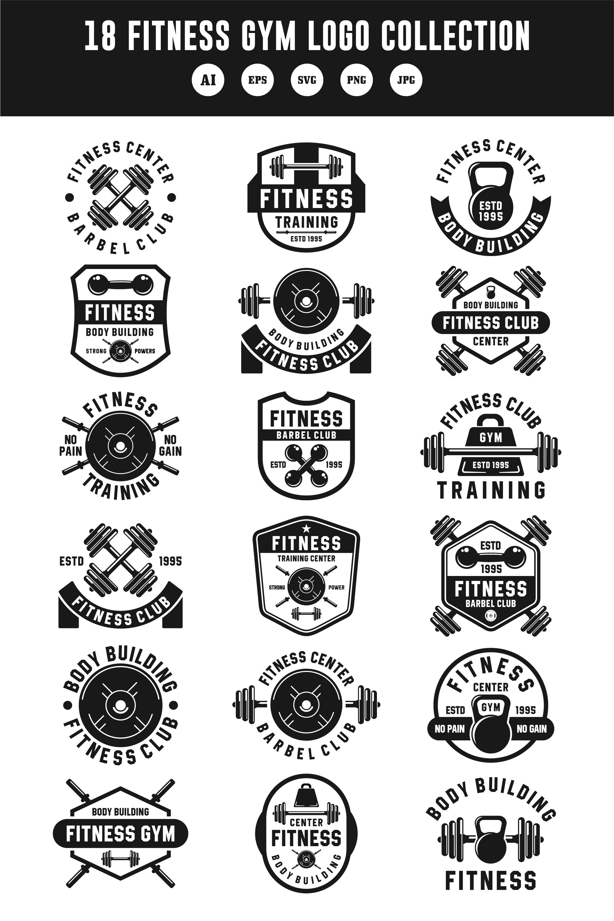 18 Fitness gym logo design collection pinterest preview image.