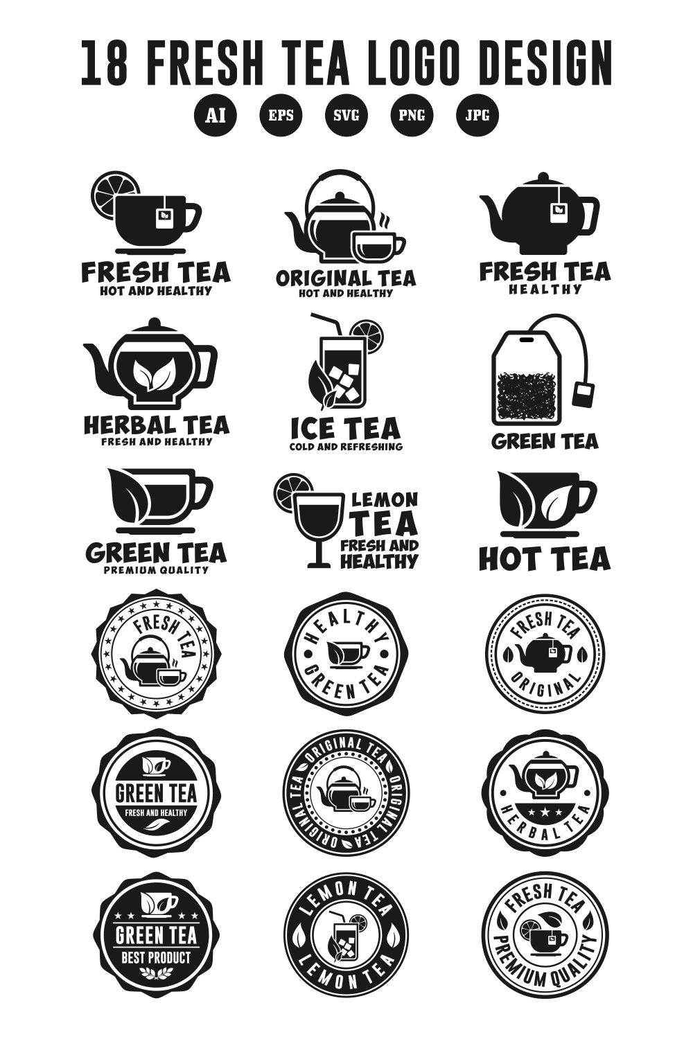 18 Fresh tea logo design collection - $12 pinterest preview image.