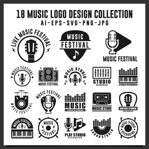 18 Music logo design collection - $12 cover image.