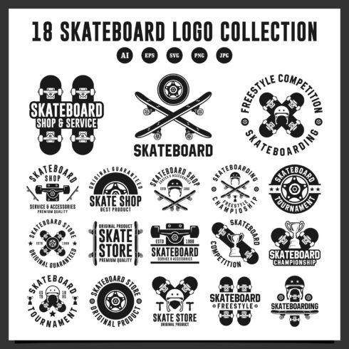 18 Skateboard design logo colllection cover image.