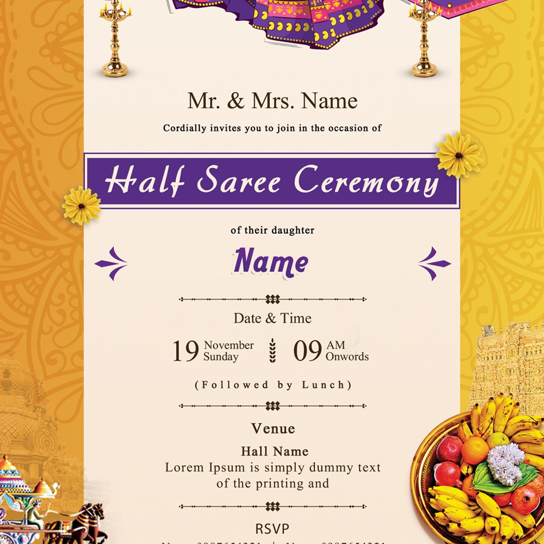 Floral Saree Ceremony Invitation on SeeMyMarriage | Ceremony, Half saree  function, Floral saree