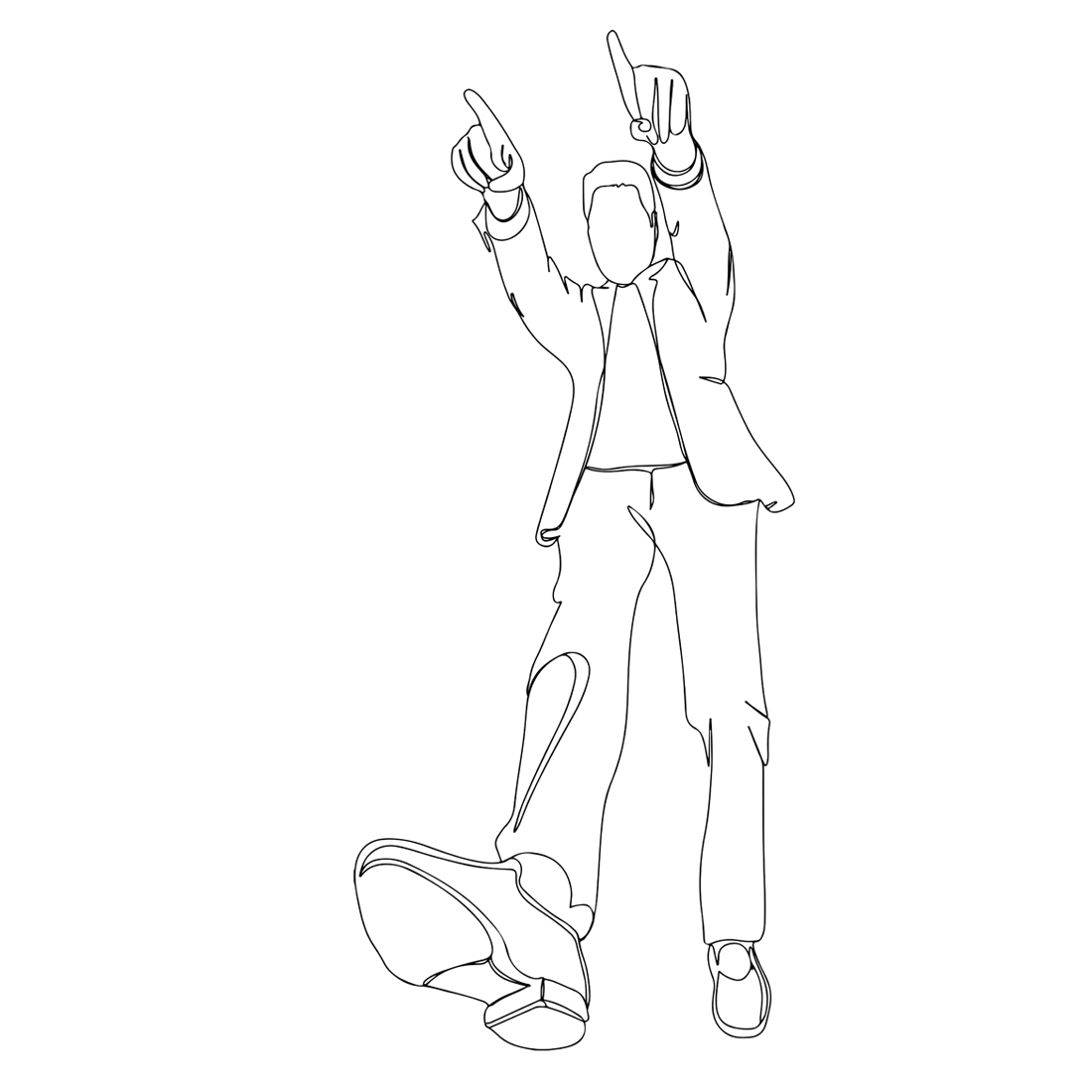 Continuous Sketch Cartoon: Stylish Pose and Hand Gestures Illustration, Bottom View Cartoon ...