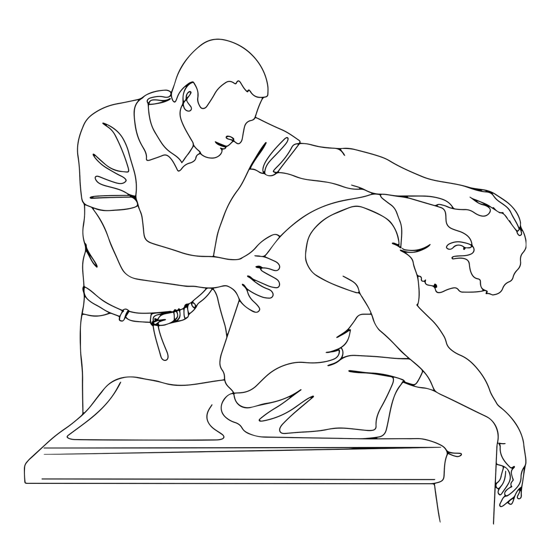 Orthopedic Physiotherapy : Cartoon Medical Illustration, Muscle Stretching Session: Orthopedic Physiotherapy, Young Man's Muscle Stretching, Cartoon Illustration preview image.