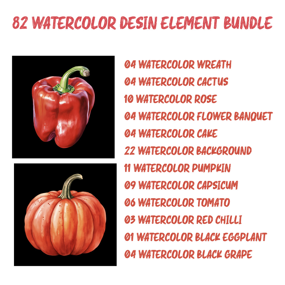 82 Watercolor Design Bundle preview image.