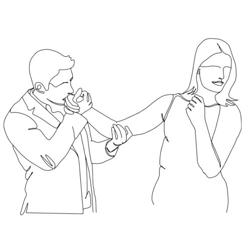 Cartoon Illustration: Couple's Argument Single Line Sketch, Relationship Conflict Vector: Hand-Drawn Argument of Couple, Husband Trying to Convince Wife, Relationship Conflict Art cover image.