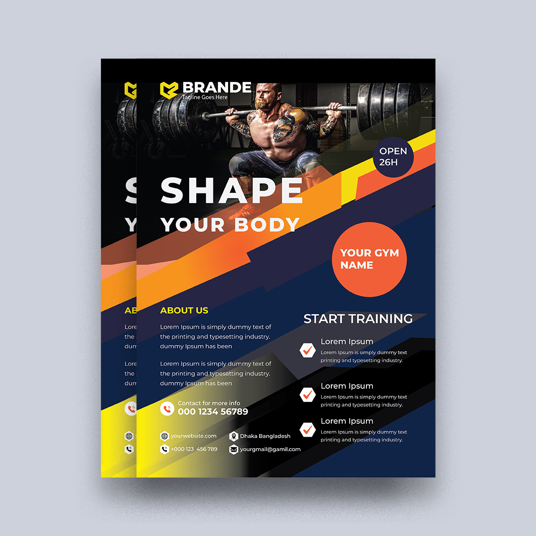 Gym Flyer Design Template preview image.