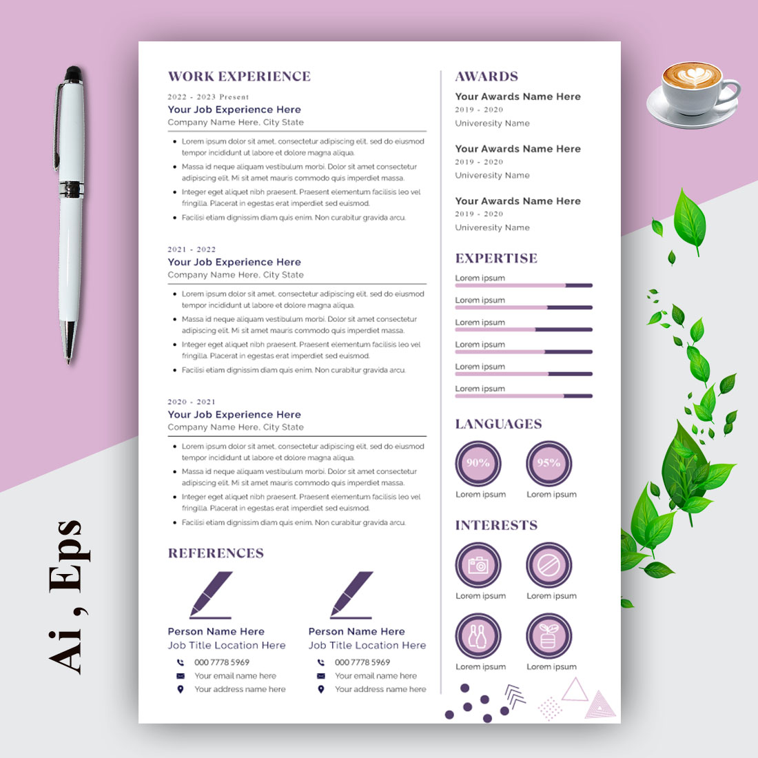 Modern and Minimal Resume Template Layout preview image.