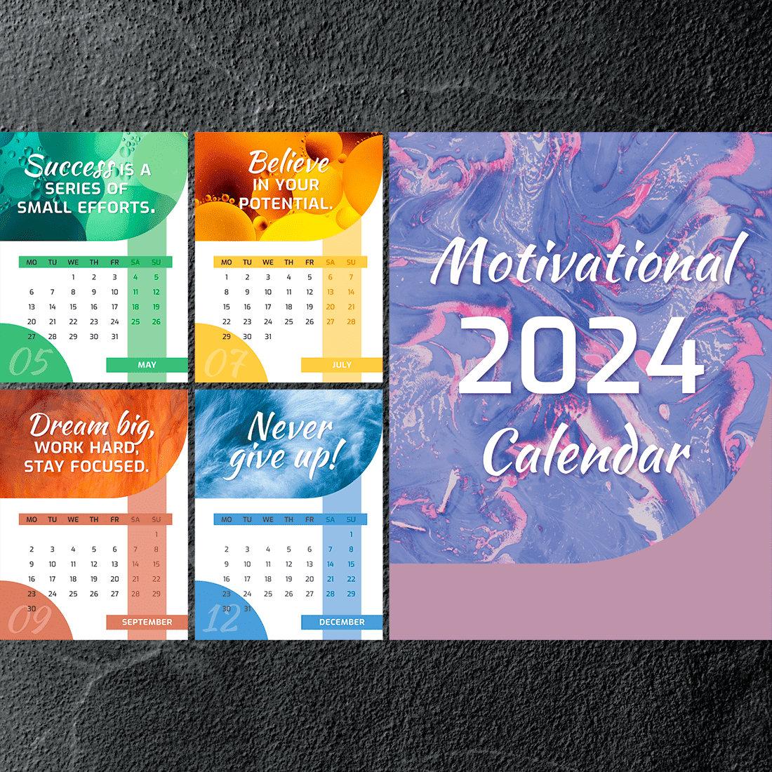 2024 Motivational Calendar Poster Printable [Sphinx Creatus] preview image.