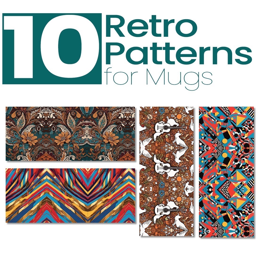 10 Retro Theme Print-Ready Patterns for Mug Printing preview image.