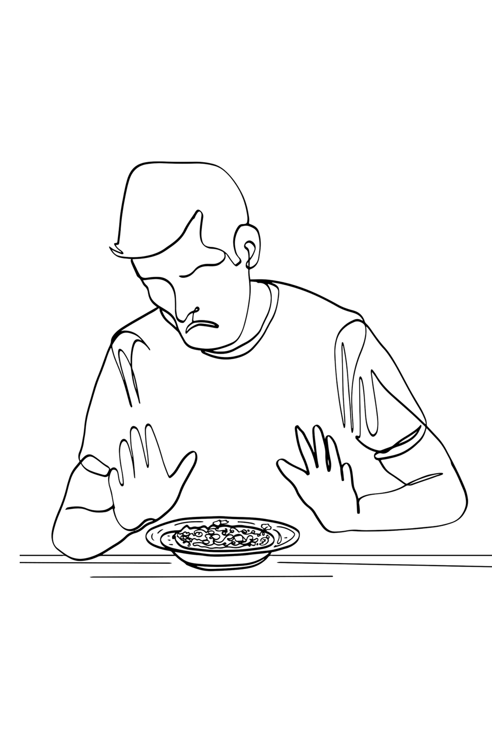 Food Rejection Saga: Vector Image of Coping with Illness and No Appetite, Battling Hunger Amidst Illness: Hand-Drawn Cartoon Illustration, Dealing with No Appetite pinterest preview image.