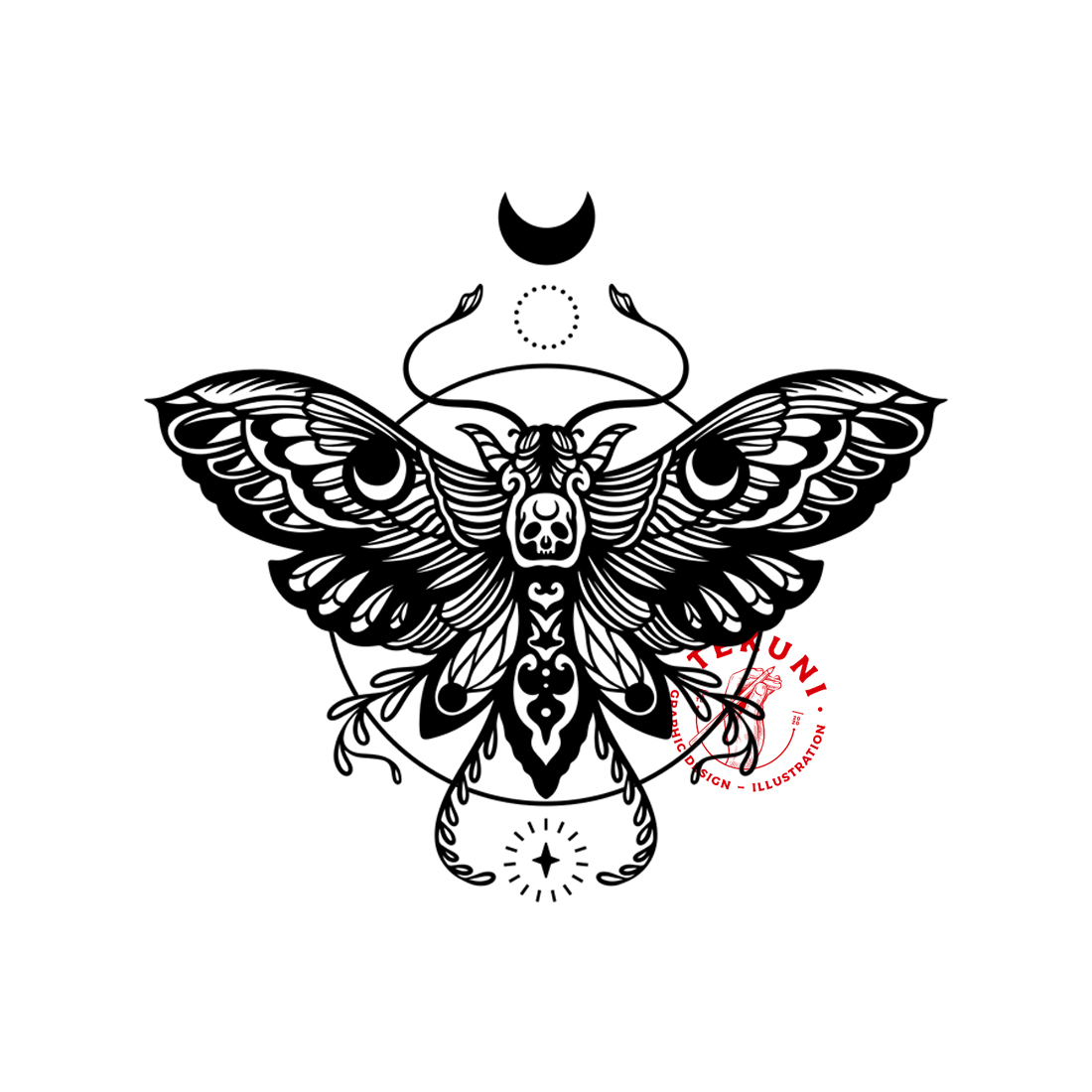 Set of Moth Illustration, Floral Butterfly Bundle - Instant Download preview image.