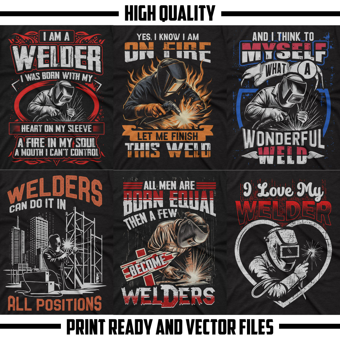 10 Premium Welder t shirt design bundle preview image.