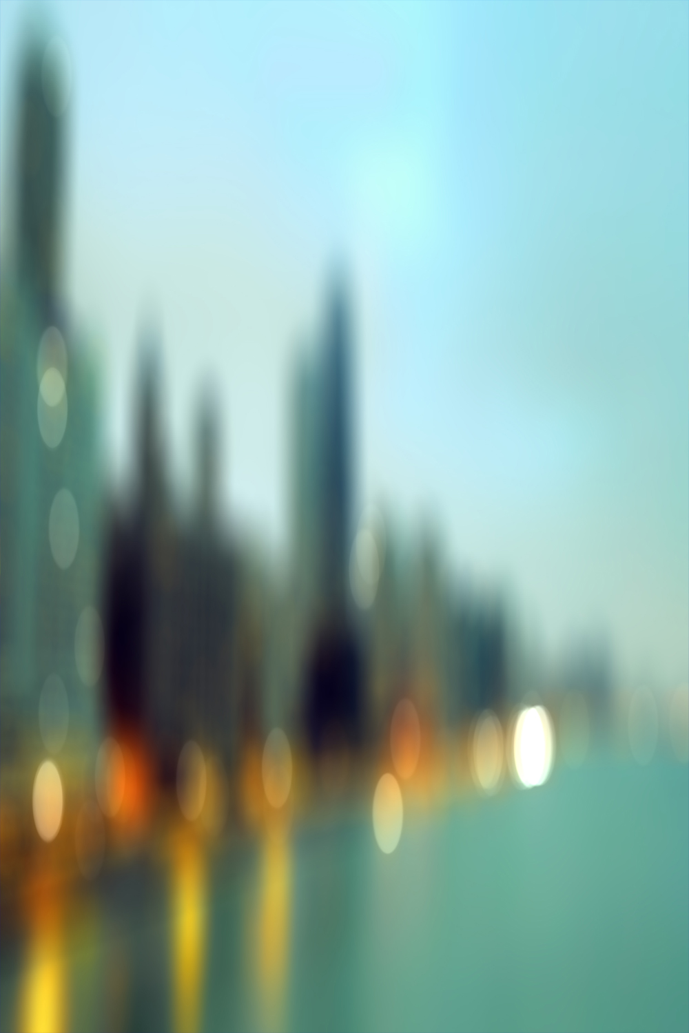 City Lights Ballet: Abstract Blur Seaside Cityscape in Twilight, Nocturnal Reflections: Abstract Night Cityscape with Blurred Lights pinterest preview image.