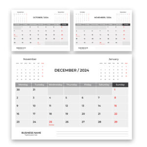 2024 Calendar template design. Week starts on Monday office calendar ...