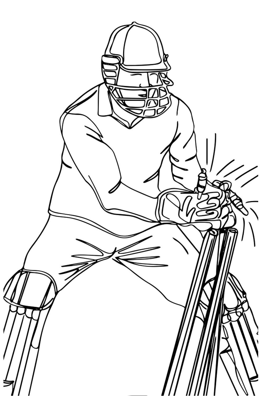 Dynamic Stumping Motion: One-Line Sketch of Cricket Wicket Keeper, Fast and Furious: Continuous Line Drawing of Wicket Keeper's Quick Stumping pinterest preview image.