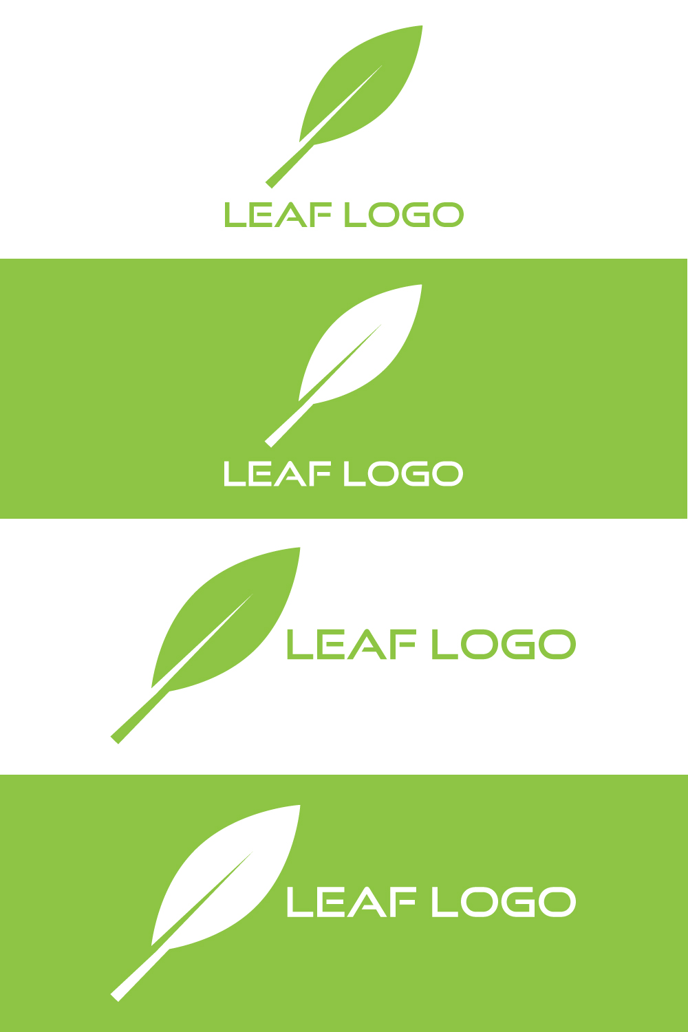 Green leaf logo, Simple leaf logo, Modern leaf logo, Creative leaf logo, Unique leaf logo, Stylish leaf logo, Vector file & template pinterest preview image.