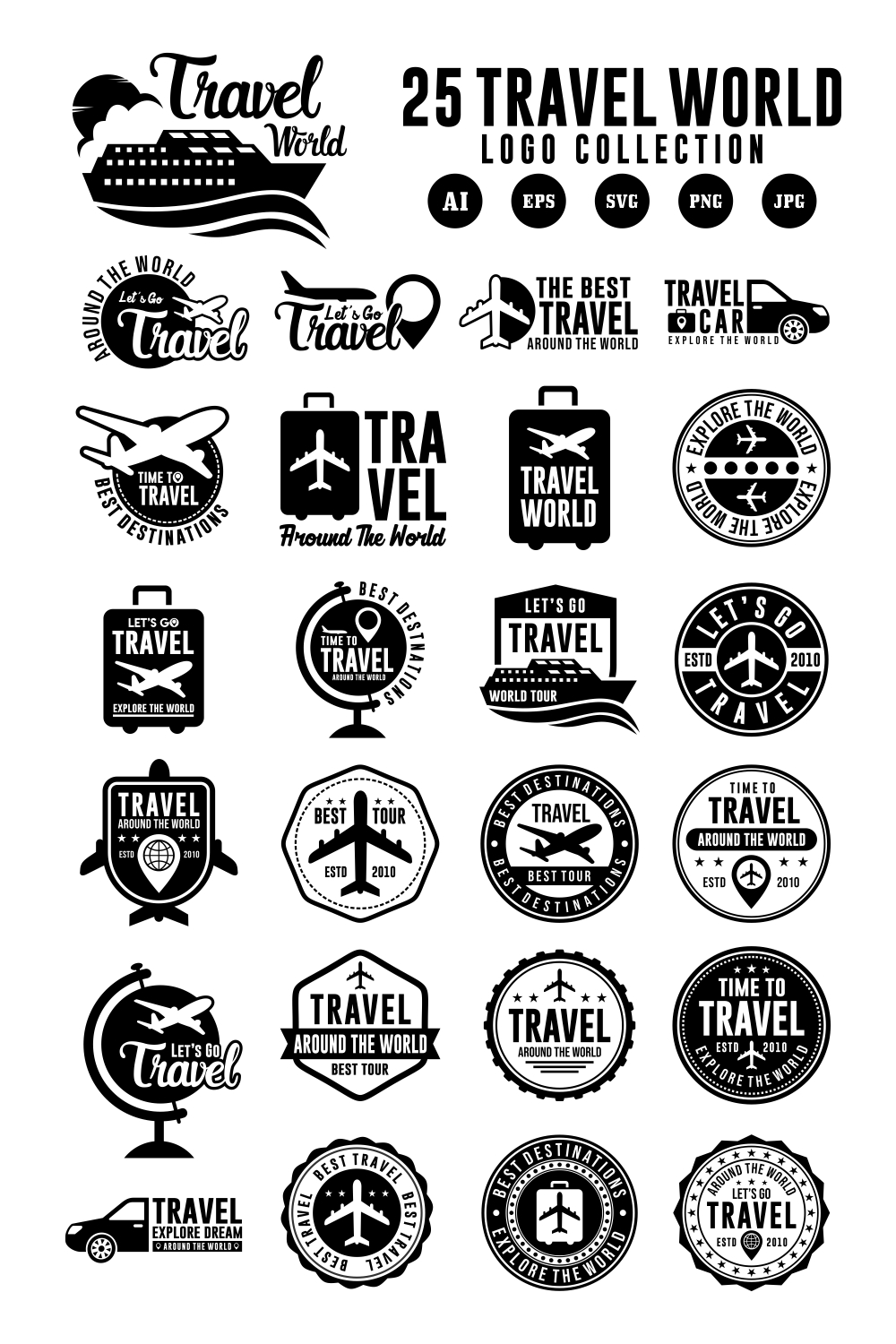 25 Travel world logo collection - $12 pinterest preview image.