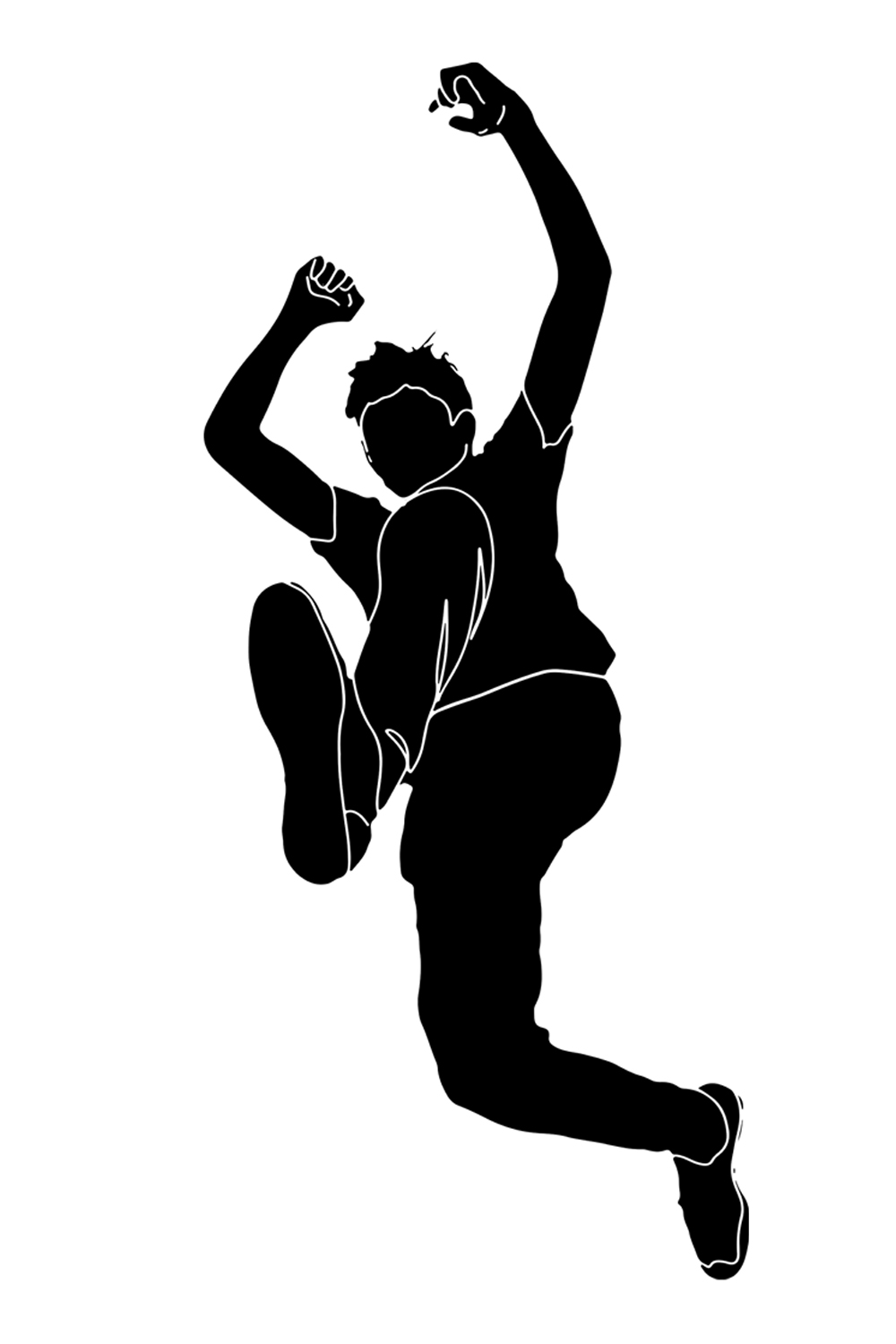 Cartoon Sketch: Young Man Jumping in Air Silhouette from Below, Jump From Below: Dynamic One-Line Illustration of a Leaping Man, Young Man in Mid-Air Jump From Below pinterest preview image.