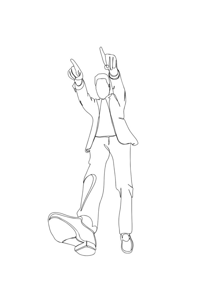 Continuous Sketch Cartoon: Stylish Pose and Hand Gestures Illustration ...