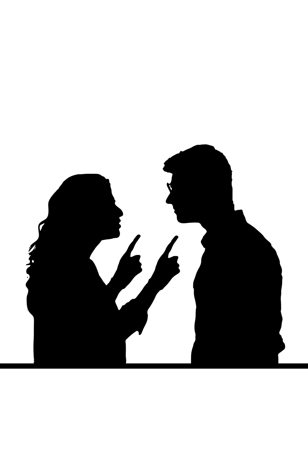 Domestic Discord: Silhouette of Young Couple Engaged in Argument, Relationship Strain: Cartoon Silhouette of Couple Having a Dispute pinterest preview image.