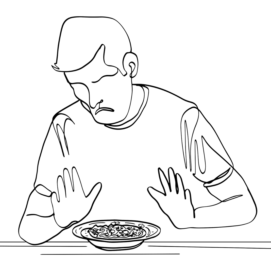 Food Rejection Saga: Vector Image of Coping with Illness and No Appetite, Battling Hunger Amidst Illness: Hand-Drawn Cartoon Illustration, Dealing with No Appetite preview image.