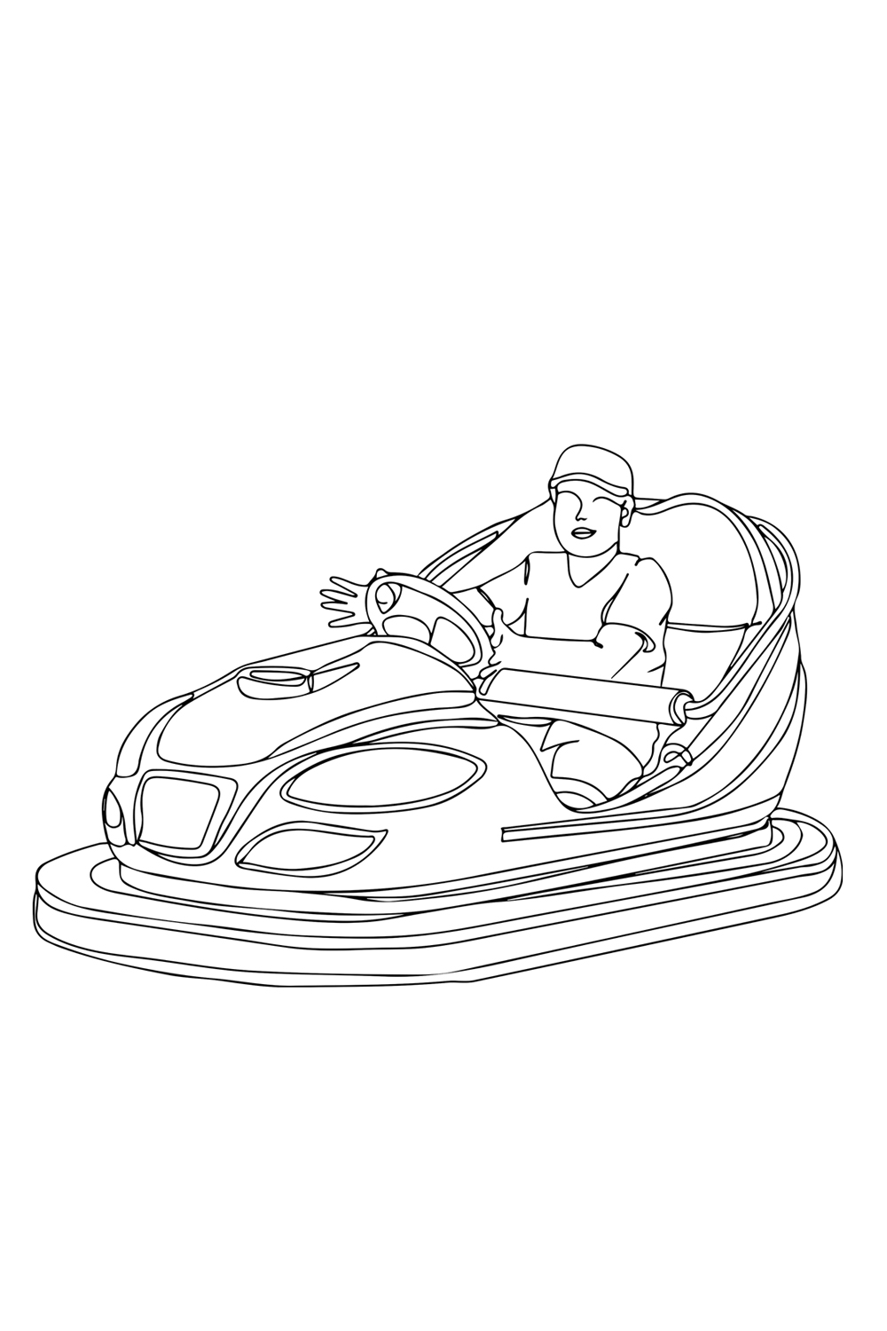 Fun at the Fair: Cartoon of Boy in Bumper Car "Joyful Ride: Kid Enjoying Bumper Car Adventure" "Amusement Park Excitement: Bumper Car Fun" pinterest preview image.