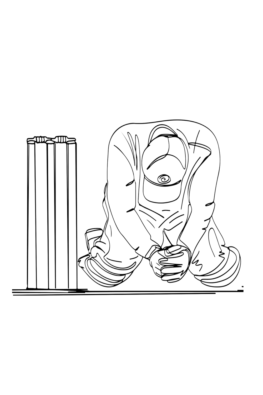 World Cup Agony: Cricket Player Kneels in Sorrowful Art, Cricket Tears: Cartoon Drawing of Player After World Cup Defeat, Disheartened Athlete: Cricket Player in Sorrowful Illustration pinterest preview image.