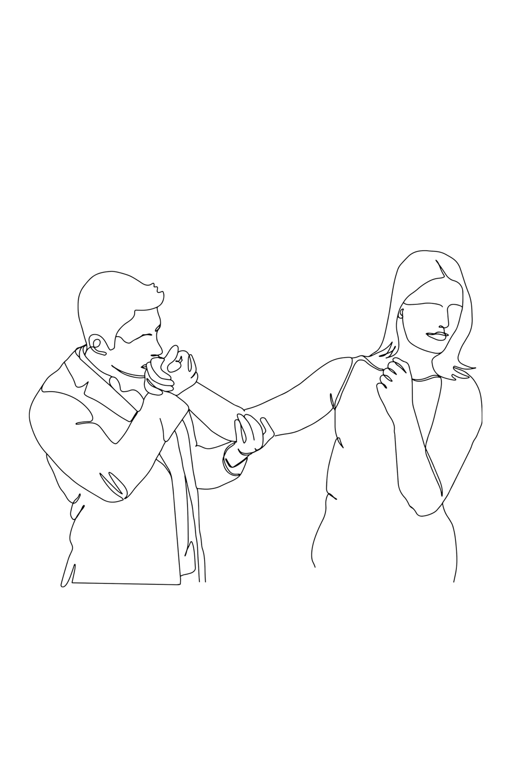 Cartoon Illustration: Couple's Argument Single Line Sketch, Relationship Conflict Vector: Hand-Drawn Argument of Couple, Husband Trying to Convince Wife, Relationship Conflict Art pinterest preview image.