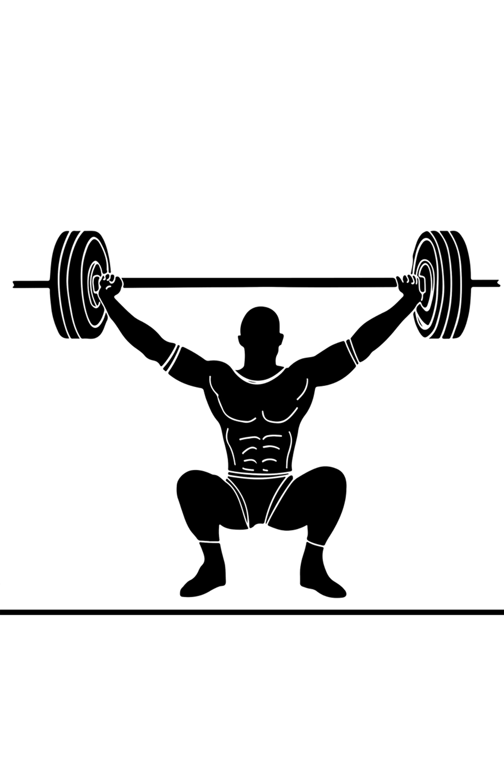 Monochrome Fitness: Weightlifter Silhouette and Barbell Drawing, Dynamic Strength: Silhouette of Weightlifter Lifting Barbell, Muscle Power: Weightlifter Silhouette with Big Barbell pinterest preview image.