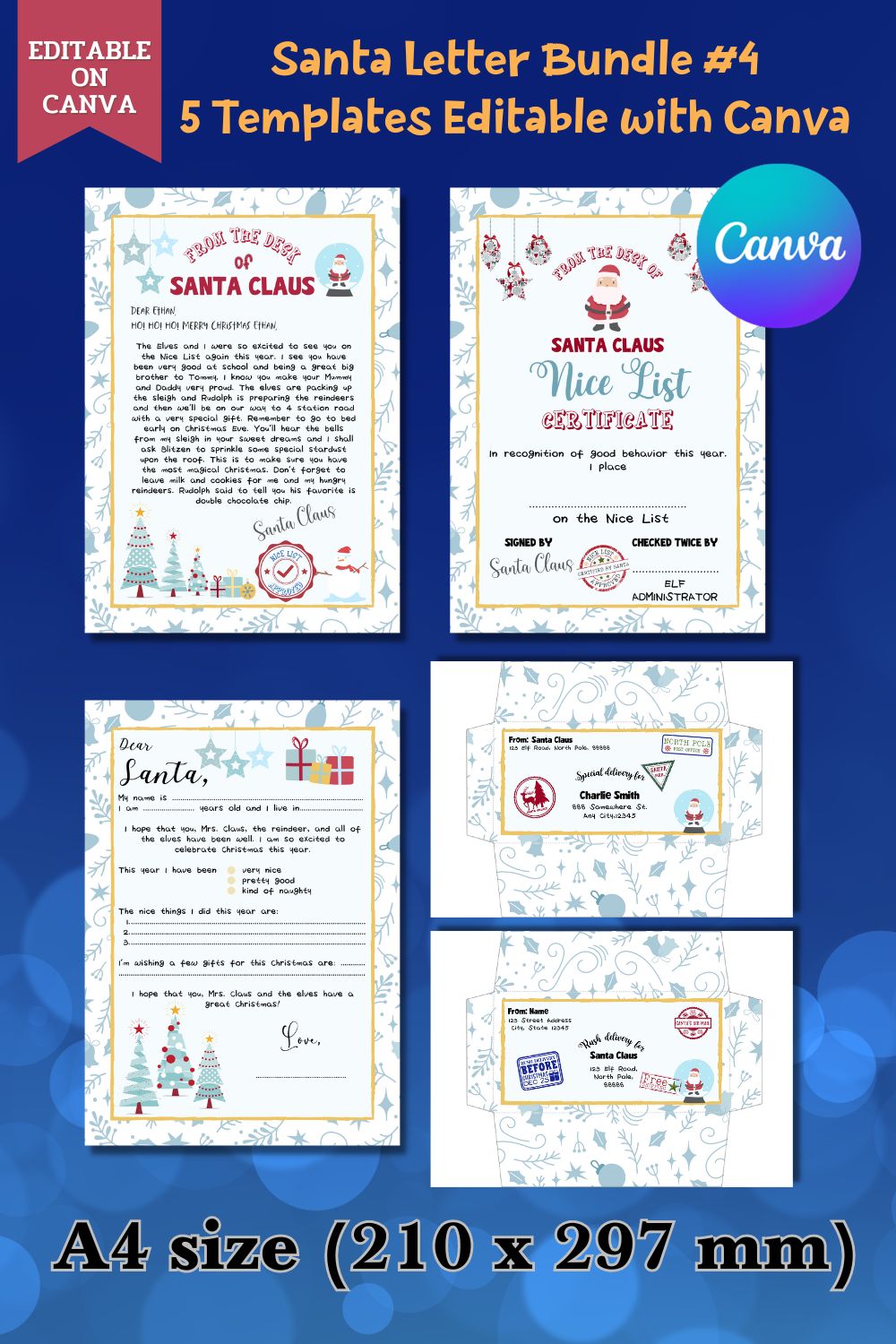Santa Letter Bundle | Editable by Canva pinterest preview image.
