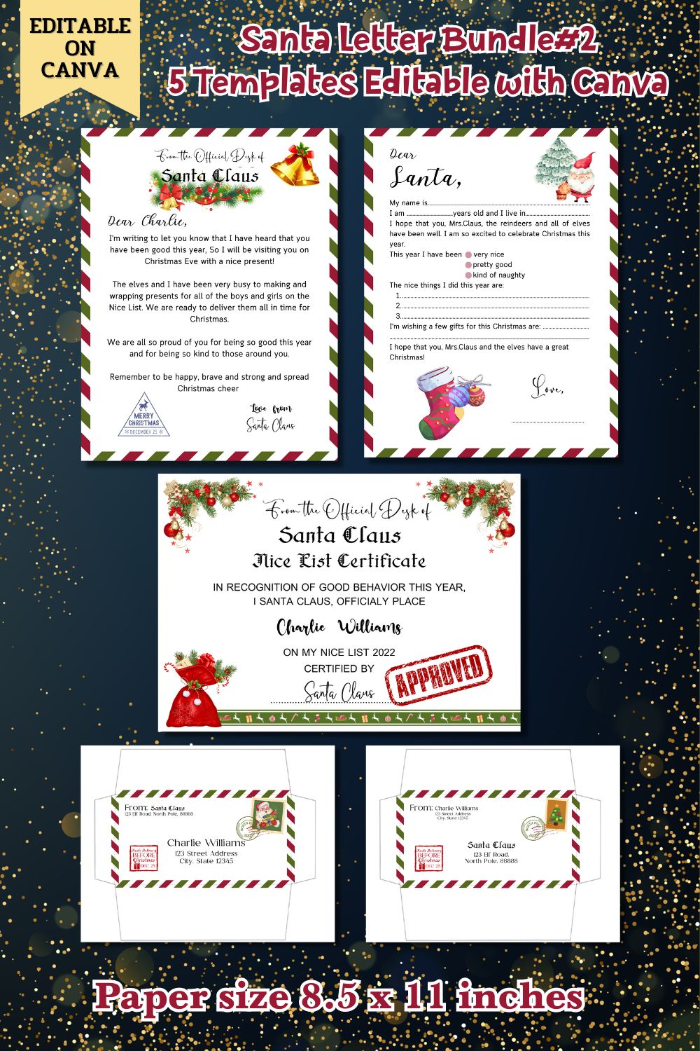 Santa Letter Bundle | Editable by Canva pinterest preview image.