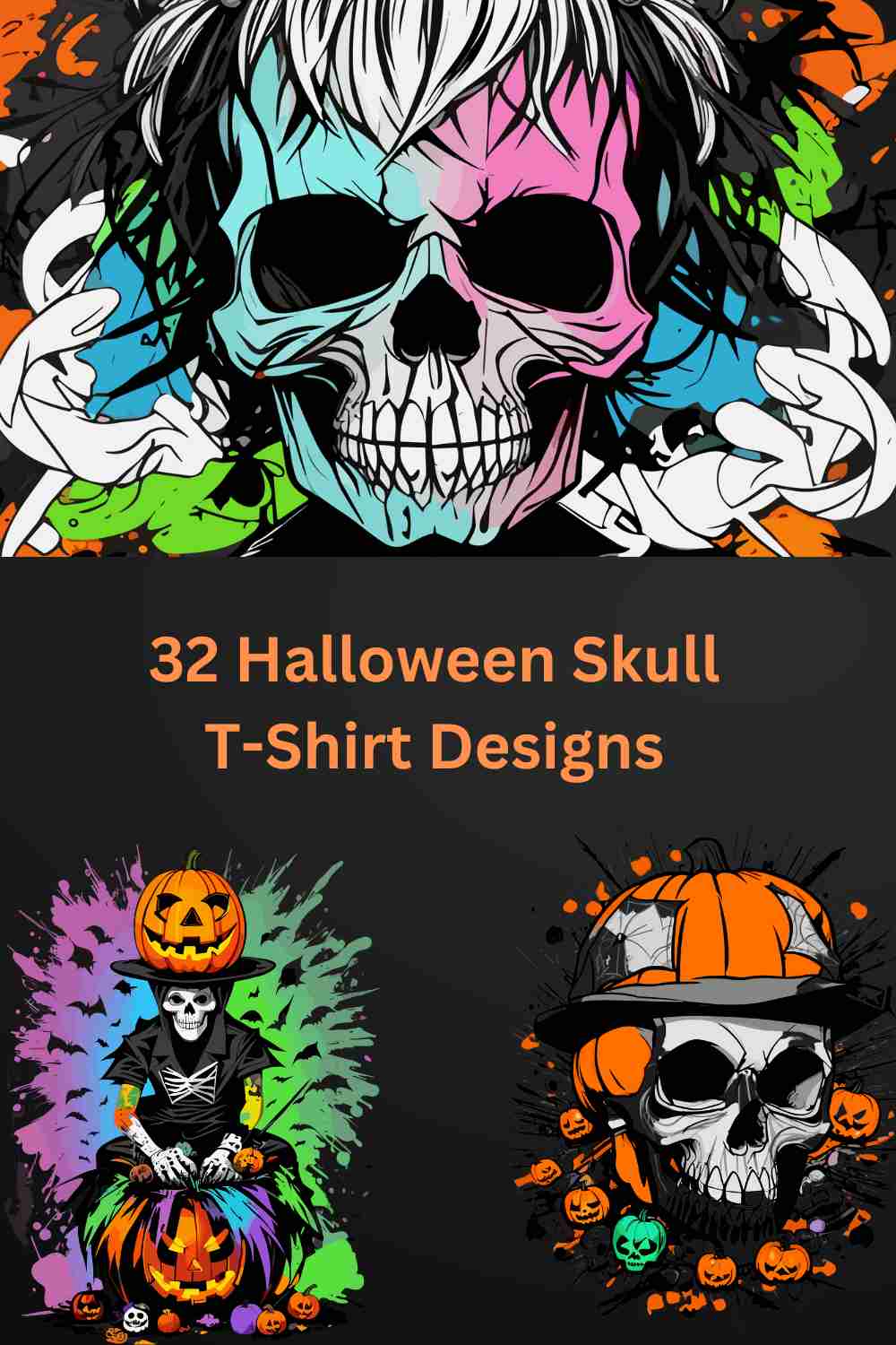 32 Halloween Skull T-Shirt Designs pinterest preview image.