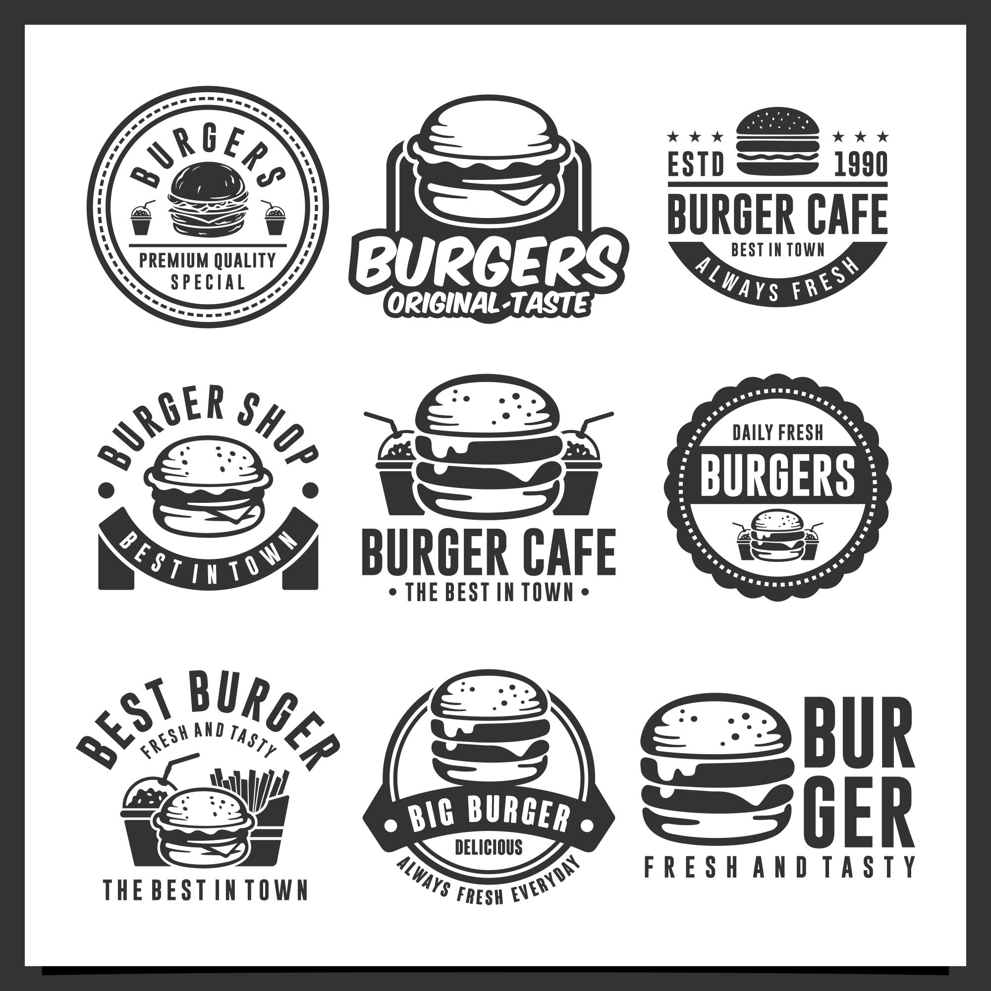 36 burgers logo badge design collection 2 895