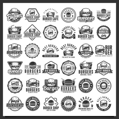 36 Burgers logo badge design collection cover image.