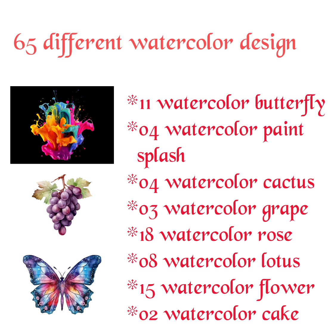 65 Different Watercolor Designs cover image.