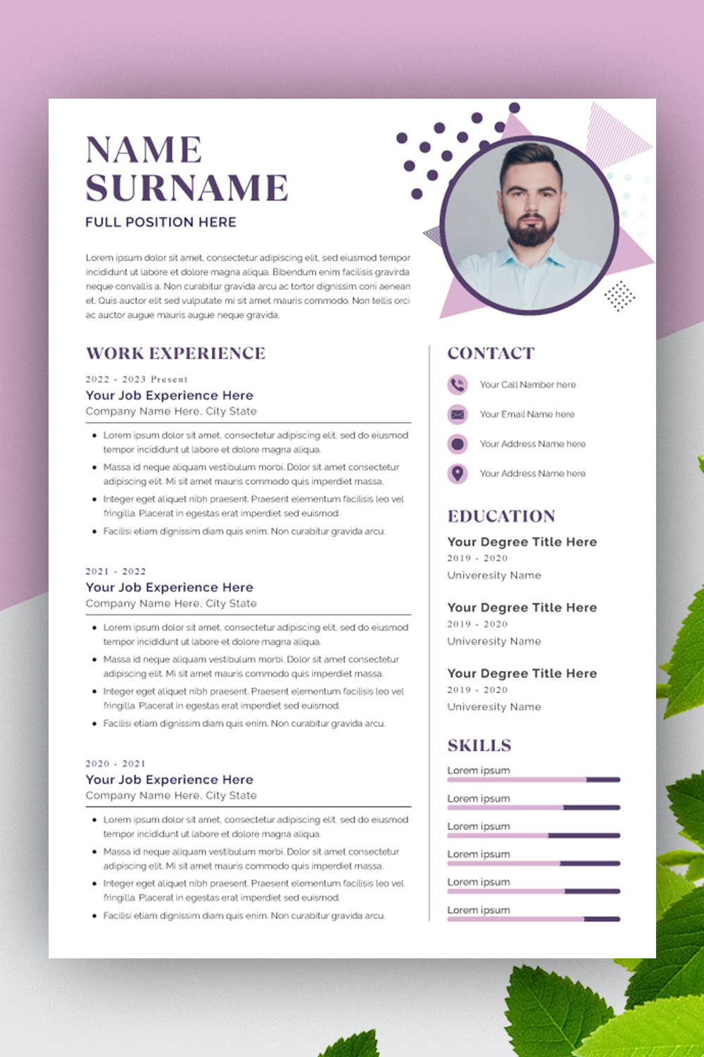 Modern and Minimal Resume Template Layout pinterest preview image.