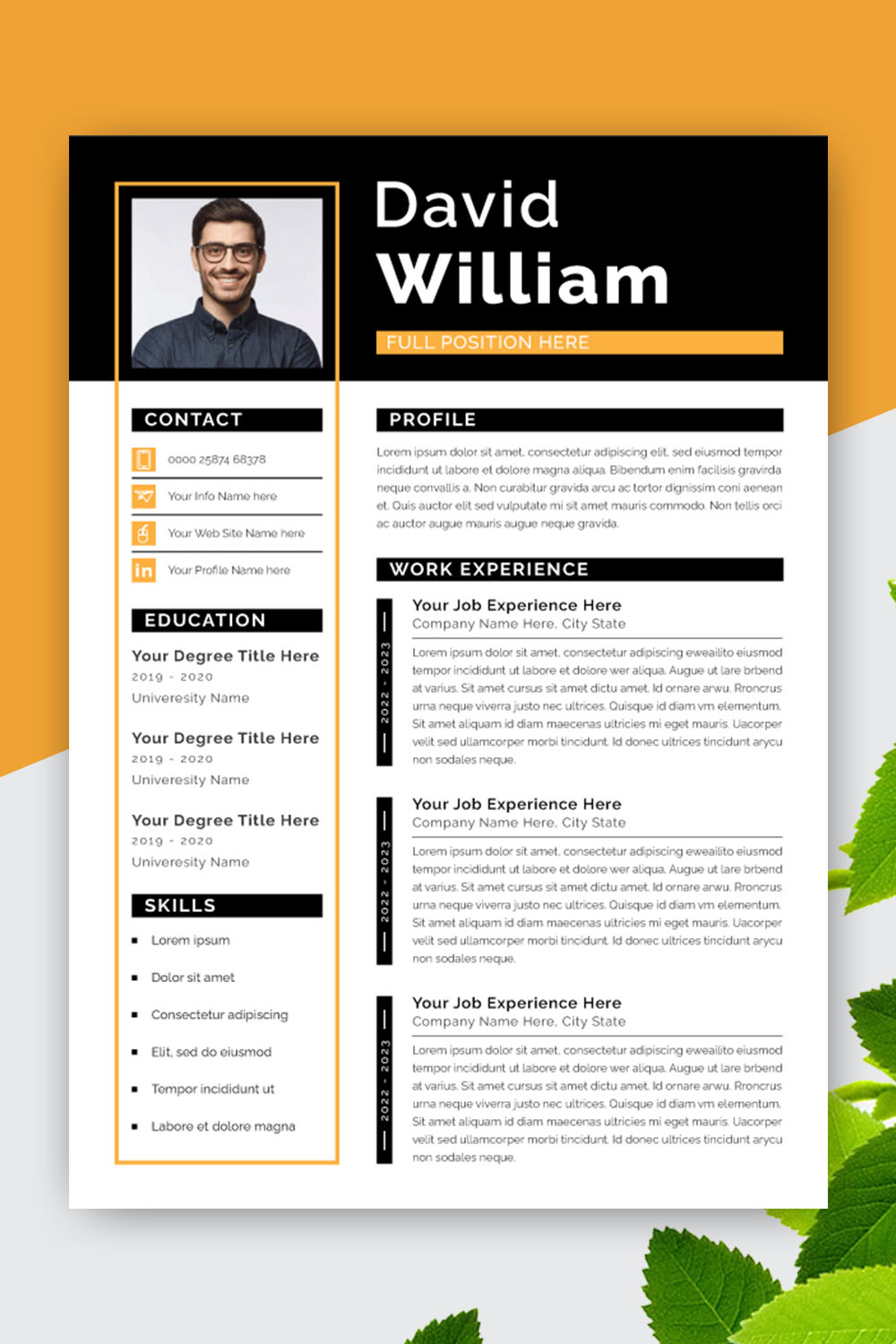 Minimalist Resume Template Vector CV 2 Page pinterest preview image.