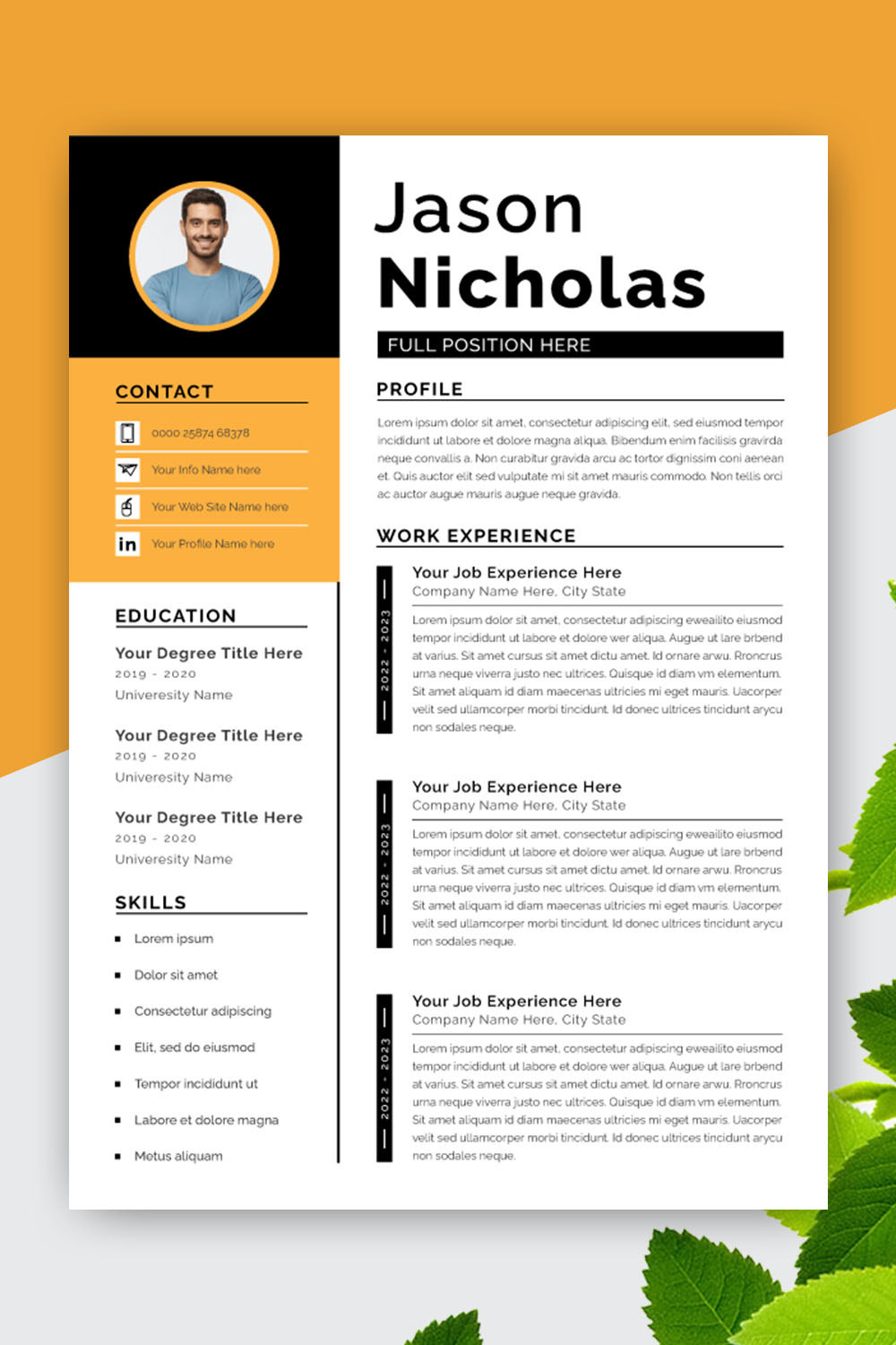 Minimalist Modern Resume Template Design pinterest preview image.