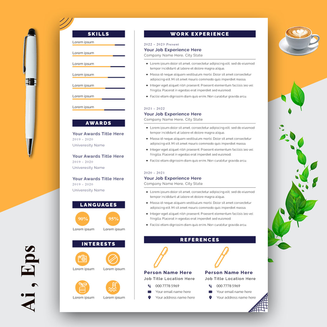 Unique and Clean Resume Template Design preview image.